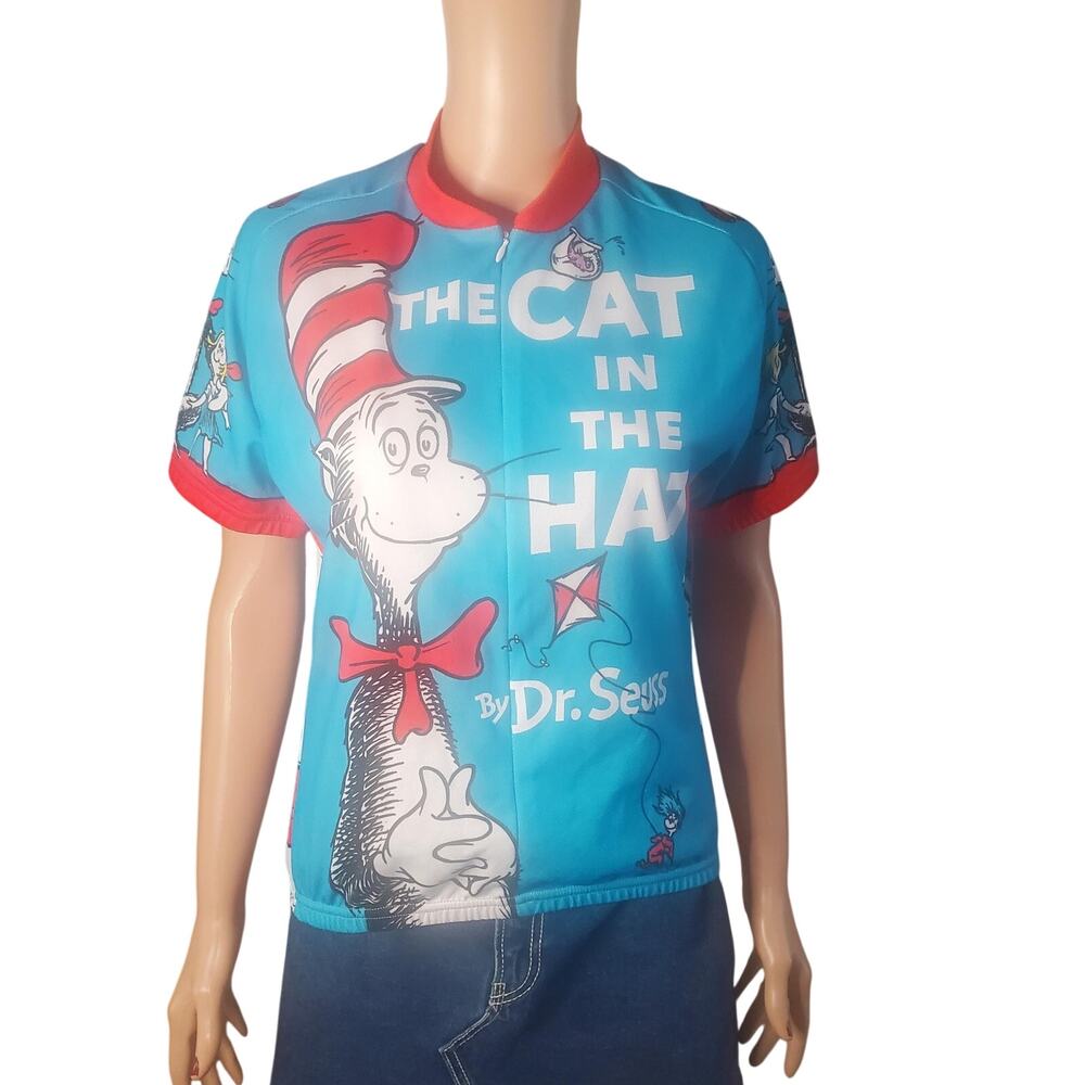 Retro Image Apparel Cycling Jersey tag XL fits like LARGE Cat in the Hat 3/4 Zip